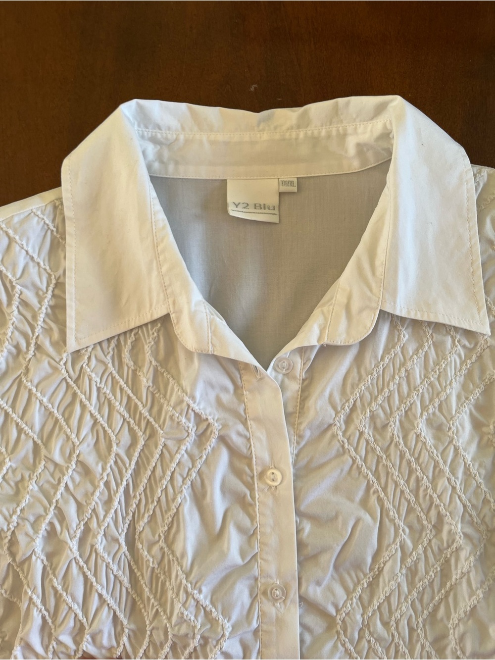 Y2 *BLU White XL Blouse 
Buttondown. Smocked Front